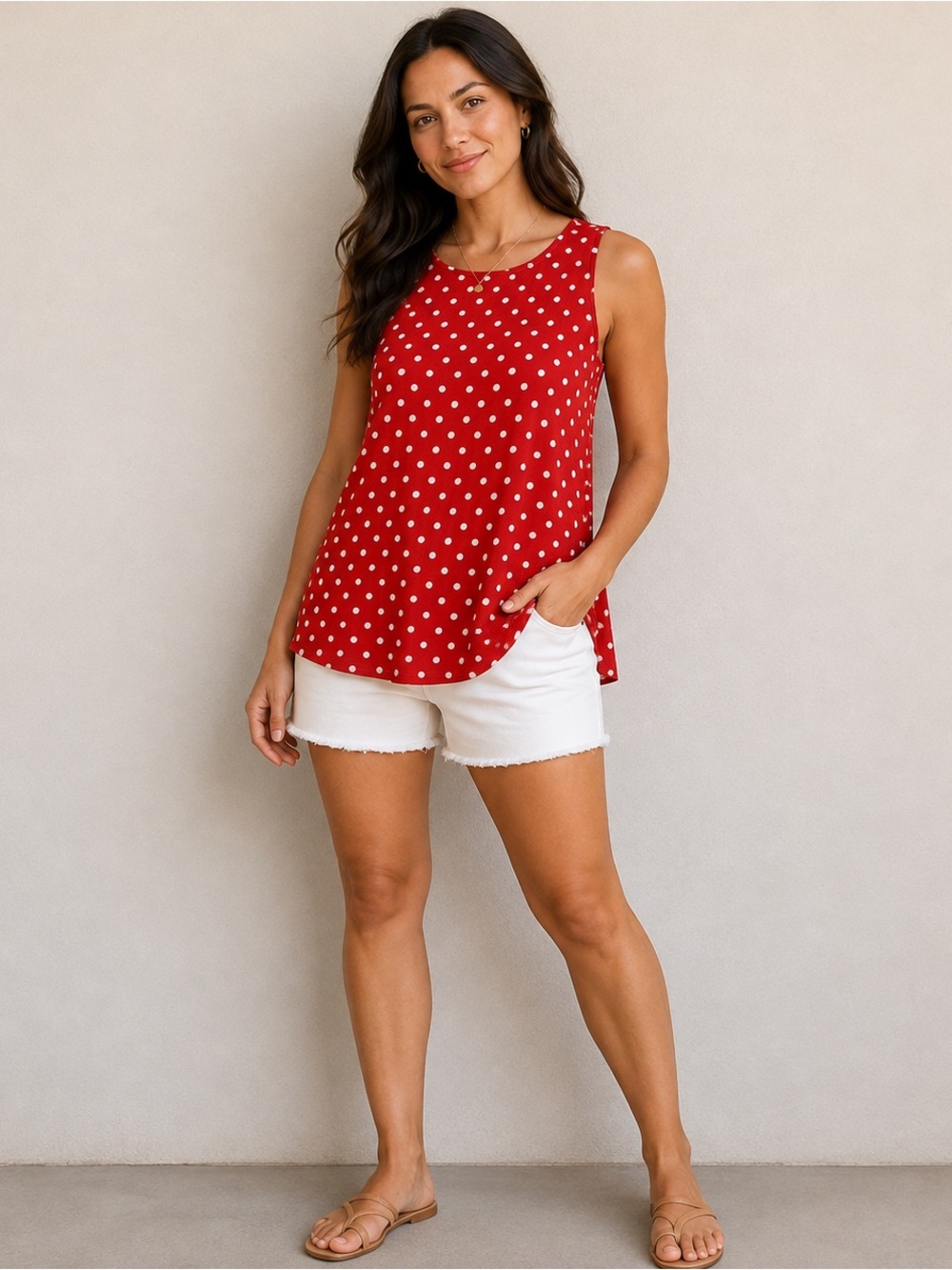 Susan Graver Red Polka Dot Sleeveless Top Size 4X